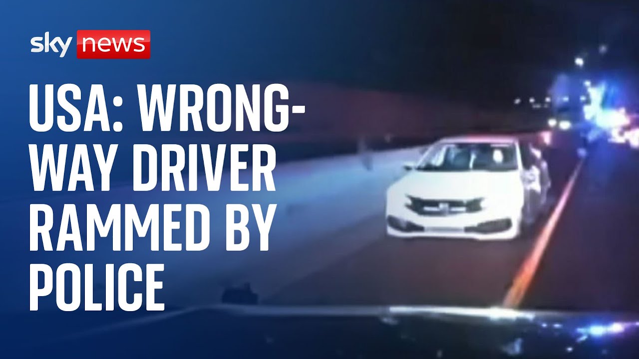 Arizona Police ram a car driving the wrong way down the freeway